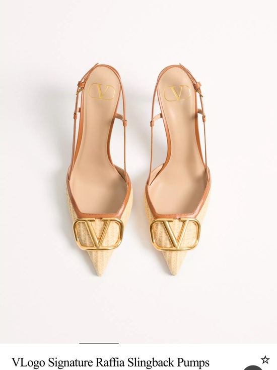Valentino Garavani Shoes - Valentino Garavani Raffia Pointed Slingback Pumps with Gold VLogo